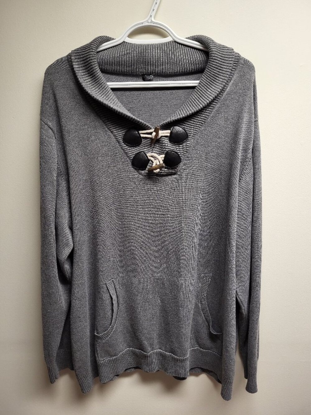 COOFANDY Gray Shawl Collar Toggle Sweater Men's XXL Pullover